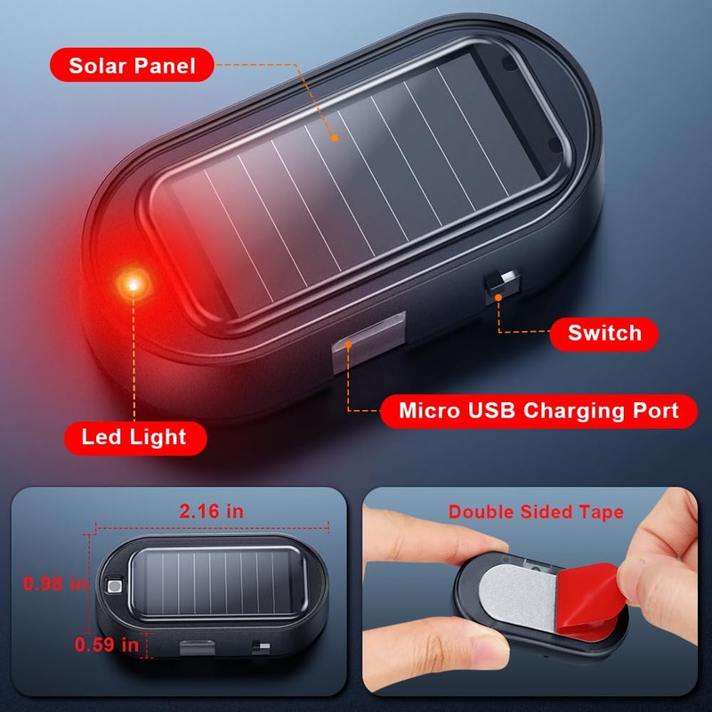 ELECTOP Car Solar Power Simulated Dummy Alarm, Anti-Theft LED Flashing