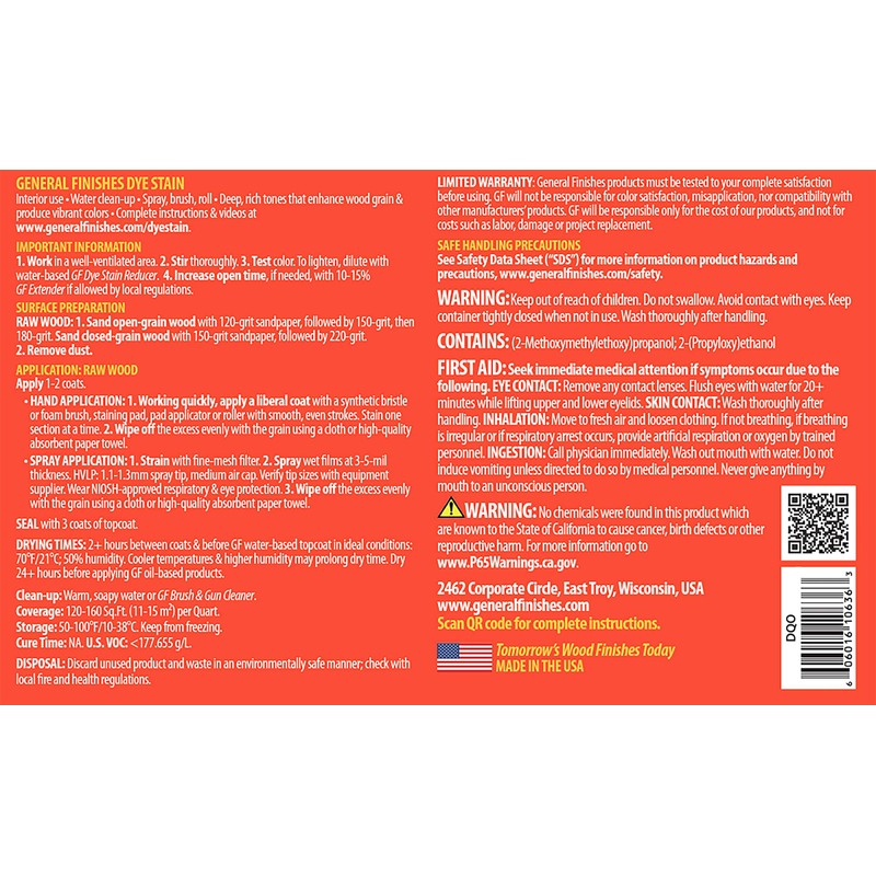 General Finishes Water Based Dye, 1 Pint, Orange