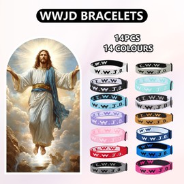 28P WWJD Bracelets Adjustable Sewn Church Faith Wristbands Colorful