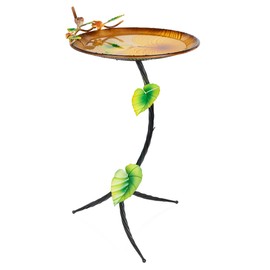 Alpine Corporation ORS870 Outdoor Metal Birdbath w/Stylish Stand, Hummingbird Birdbath Bowl and Stand Set, 32" H, Yellow/Gray