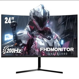 ZZA 24 Inch Curved Monitor, FHD 1920×1080P 200Hz, 120% sRGB, Ultra-Thin Bezel Design, Low Blue Light & Flicker-Free, Computer Monitor for Home, Office, Gaming (HDMI, VGA)-Black