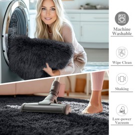 OLANLY 9x12 Machine Washable Large Area Rugs for Living Room, Bedroom, Soft Fluffy Shaggy Bedside Rug, Indoor Floor Carpet for Kids Girls and Boys, Dorms, Nursery, Home Decor Aesthetic, Black