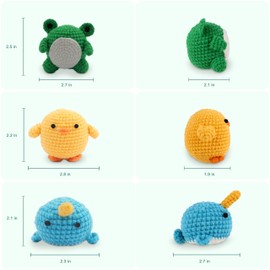 HOUSE CREATIVITY Crochet Kit for Beginners, Animals Crochet Kit with Step-by-Step Video Tutorials, Crochet Beginner Kit for Adults - Set of 3 Mini Frog Duck Whale