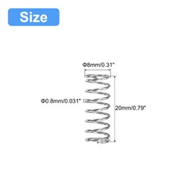 QUARKZMAN 5 x Compression Spring Compression Springs 304 Stainless Steel Spring Spring Tension Spring 8 mm AD 0.8 mm Wire Size 20 mm Free Length Coil Spring Coil Springs Spring Steel Spring Silver