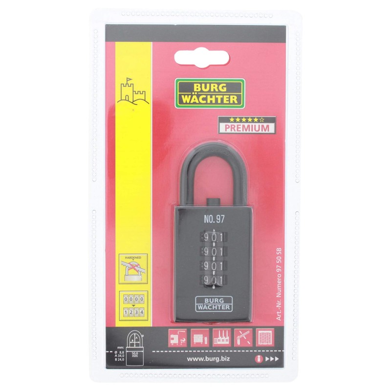 BURG-WÄCHTER Padlock with Combination Lock, Numero 97, 50 mm, Cast