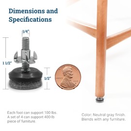 Cloverdale Supply Adjustable Furniture Levelers for Uneven Floors - 16 Pack Heavy Duty Leveling Feet, Support up to 400 lbs - 1/4-20 Furniture Feet Levelers for Chairs and Tables