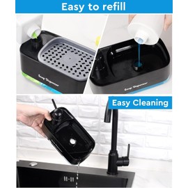 LINZOM Hand and Dish Soap Dispenser Set for Kitchen Dual Soap Dispenser with Sponge Holder 3-in-1 Countertop Soap Pump Dispenser for Kitchen Sink, Black