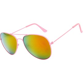 Neon Pink Metal Frame Aviator Sunglasses with Lens Gold-Red Color Spring Hinge