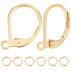 Beebeecraft 1 Box of 50 French Hook Earrings 24 Carat Gold-Plated Clasp Earring Hooks Ear Wire Clip Earring Connector with 20 Open Jump Rings for Making Jewellery Earrings