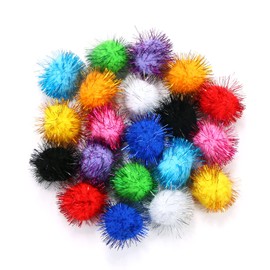 CABAX 1.8'' Assorted Color Sparkle Balls, Tinsel Pom Poms Puff Balls Glitter for Cat Kittens Toys DIY Christmas, 20 Pcs