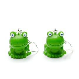 Miniblings Frog Earrings Frog Prince Fairy Tale Princess Prince Sitting - Handmade Fashion Jewellery I Earrings Silver Plated, Plastic