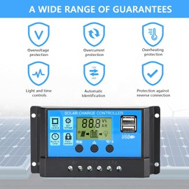SZSSTH 30A 12V PWM Solar Charge Controller with LCD Display, Automatic Voltage Detection & Blue ABS Housing Lightweight, Compact & Easy to Use