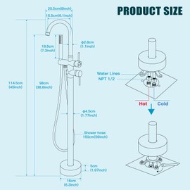 gotonovo Floor Mount Bathtub Faucet High Flow Freestanding Tub Filler Standing Shower Faucets with 360° Swivel Gooseneck Spout and Cylinder Handheld Spray, Oil Rubbed Bronze