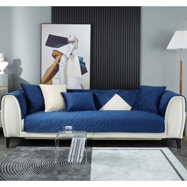 vctops Velvet Plush Diamond Pattern Sofa Couch Cover Solid Color Non Slip Sectional Couch Covers Soft Warm Thicken Sofa Slipcover for Dogs, Children, Pets Furniture Protector(Dark Blue,34"x63")