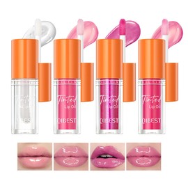 4Pcs Hydrating Lip Glow Oil,Moisturizing Lip Oil Big Brush Head Long Lasting Hydrating Shimmery Transparent,Glass Lip Glow Oil Nourishing Repairing & Non-sticky Lip Gloss Makeup Set A