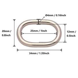 BIKICOCO 1'' Metal Oval Ring Buckle Loops Non Welded for Leather Purse Bags Handbag Straps, Silver - Pack of 30