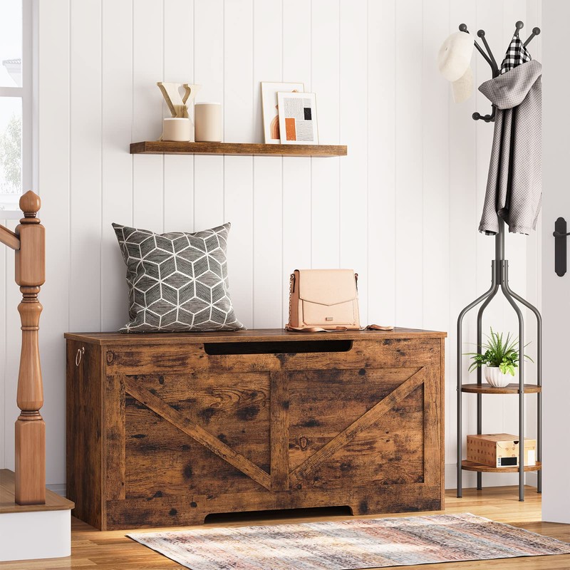 HOOBRO Storage Bench, 39.4” Retro Wooden Storage Chest with U-Shaped
