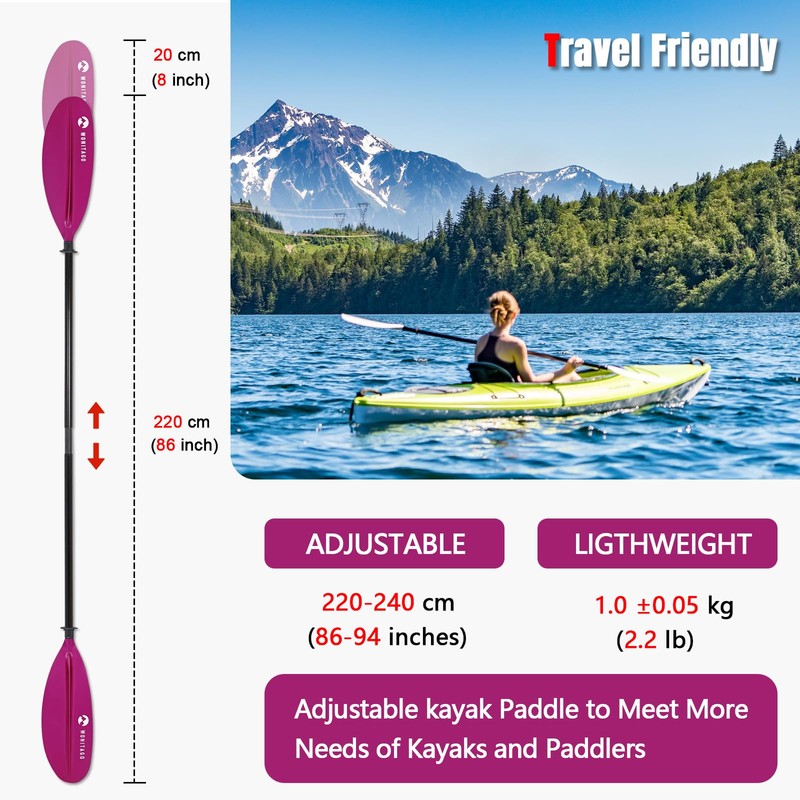 WONITAGO Kayak Paddles with Fiberglass Shaft and Reinforced PP Blade,