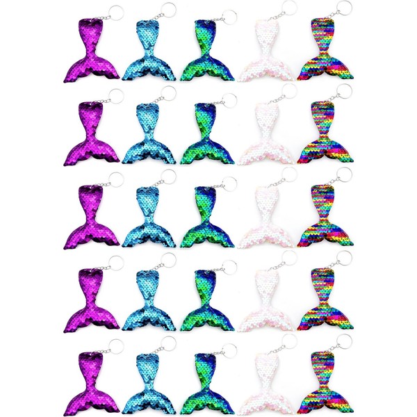 JZK 25x Sequin mermaid tail keyring keychains for kids girls