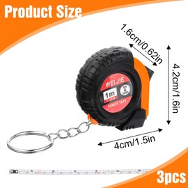 JIYIN 3 Pcs Mini Keychain Tape Measure, 1m/3Ft Portable Retractable Steel Tape Metric/Inch Keychain Tape with Slide Lock for Body Measure