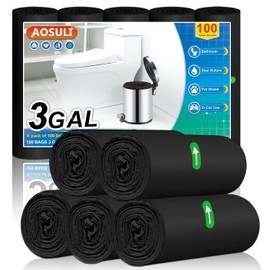 Small Bathroom Trash Bags AOSULI 3 Gallon/10 Liter Trash Can Bags,100 Counts Plastic Waste Basket Bags,Small Black Garbage Bags for Bathroom Can, Office