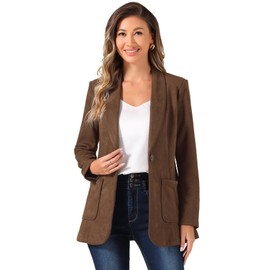 Allegra K Faux Suede Blazer for Women's Lapel Collar One Button Dressy Suit Jacket Brown Large