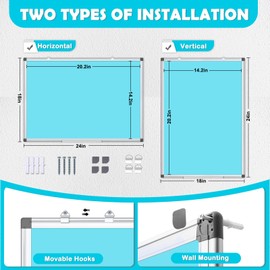 WALGLASS Magnetic Whiteboard 24"x18" Dry Erase White Board for Walls with Pen Tray, Aluminium Frame and Dry-Wipe Writing Surface for Kids' Drawing, Home, and Office (Blue)