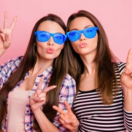 Geopty 12 Pack Royal Blue Sunglasses Party Favors Bulk, Fun Neon Colored Lens Glasses for Adults Unisex