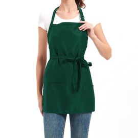 Eksict Waterproof Server Apron, Aprons for Women with 3 Pockets, Machine Washable Aprons for Cooking, Men Chef Apron, Green