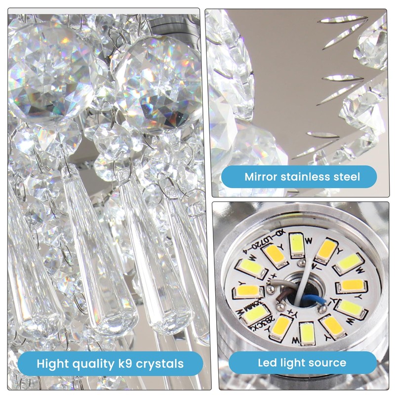 FRIXCHUR Crystal Chandeliers LED Crystal Ceiling Light Fixture with Remote