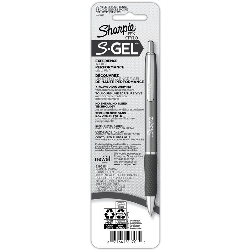 Sharpie S-Gel, Gel Pens, Sleek Metal Barrel, Gunmetal Body, Medium
