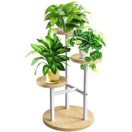 GEEBOBO 3 Tier Plant Stand Indoor, Metal Wood Plant Stands For Indoor Plants Multiple, Corner Tiered Flower Plants Shelf Stand for Living Room Bedroom, White