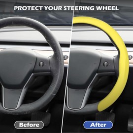 frani Leather Steering Wheel Cover, Universal 15 Inch Premium Non-Slip Steering Wheel Cover Yellow