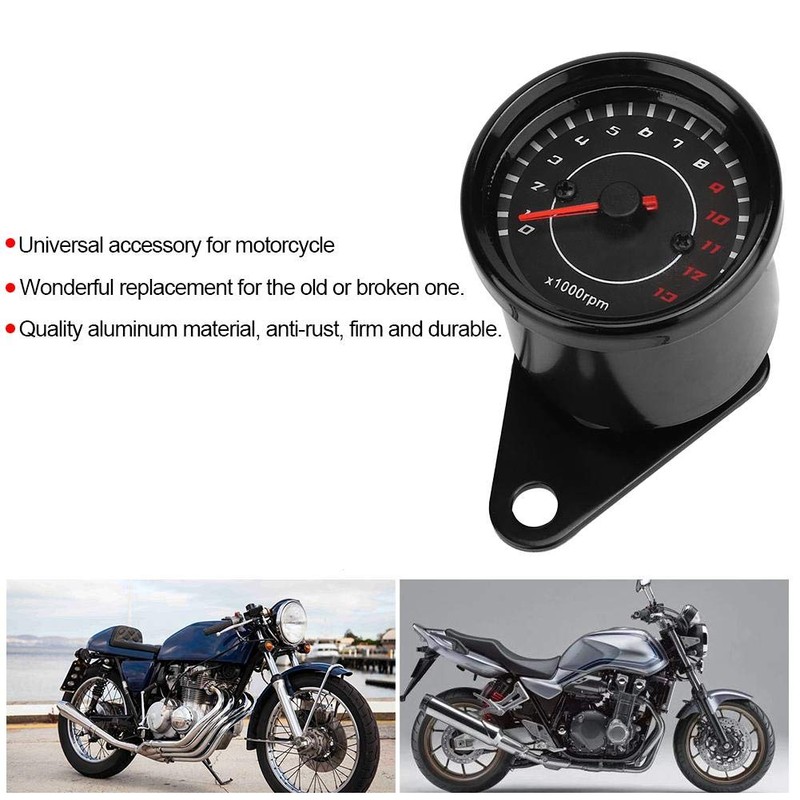 Qiilu Motorcycle Tachometer, Universal Motorcycle Backlight Tachometer, Tachometer, Aluminium Display