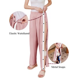 Deyeek Women's Tear Away Pants Side Split Snap Open Bottom Sweatpants Leg Breakaway Post Surgery Pants with Pockets Deep Pink