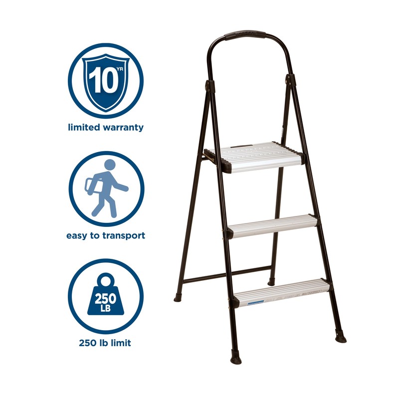 COSCO Lightweight Three-Step Folding Step Stool for Home Use -