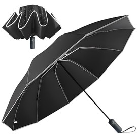 BSDYCL Inverted Umbrellas for Rain,Reverse Close compact Folding Umbrella,Windproof Strong,10 Ribs - lightweight trave umbrella with Reflective Safety Strip