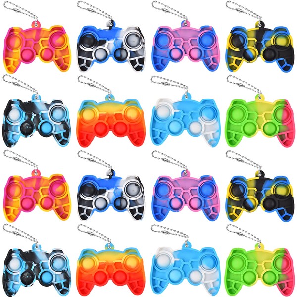 16 Pcs Mini Pop Fidget Keychain,Tiny Push Pop Fidget Toy