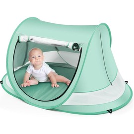 Baby Beach Tent,Large Pop Up Beach Tent Sun Shade for Beach,Portable Baby Travel Tent with Mosquito Net,Indoor Baby Play Tent,UPF 50+ UV Protection Sun Shelters for Infants - Color: Green