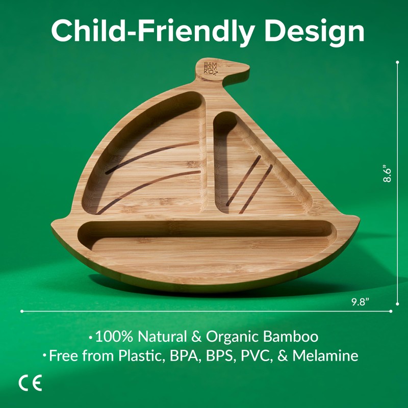 Bamboo Divided Suction Plate Baby - Strong Suction Toddler Plates