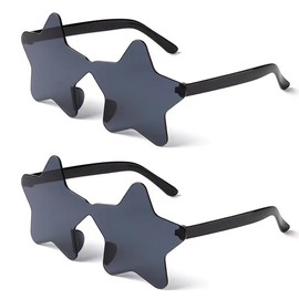 2 Pieces Star Shape Sunglasses Multicolor Rimless Party Glasses Fashion Star Oversized Fashion Sunglasses Eyewear for Women Men, Black