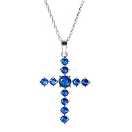 Franki Baker Blue Created Sapphire Cross Pendant on Sterling Silver Chain. Lenght: 50cm with 5cm extension
