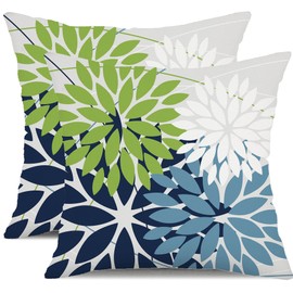 DFXSZ Outdoor Throw Pillow Covers 22x22 Inch Set of 2 Waterproof Spring Summer Geometric Elegant Blue Green Outdoor Pillow Covers for Patio Funiture Garden Couch 158Y22