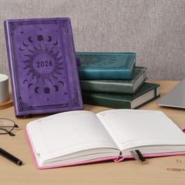 ZXHQ A5 Diary 2026 Day Per Page from Jan to Dec, 2026 Diary Page a Day Daily Planner with Monthly Overviews, UK Holiday, Colorful Tabs, Pen Set and Inner Pocket, 5.9" × 8.5"- Purple