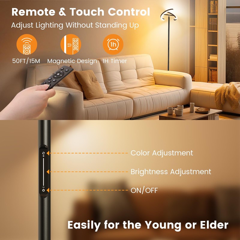 SIBRILLE LED Floor Lamp - Rotatable Standing Lamp with Touch