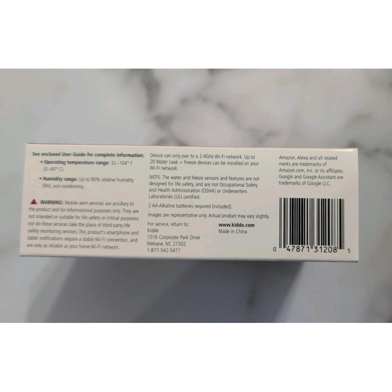 KIDDE Smart Detection Water Leak + Freeze Detector 60WLDR-W Battery