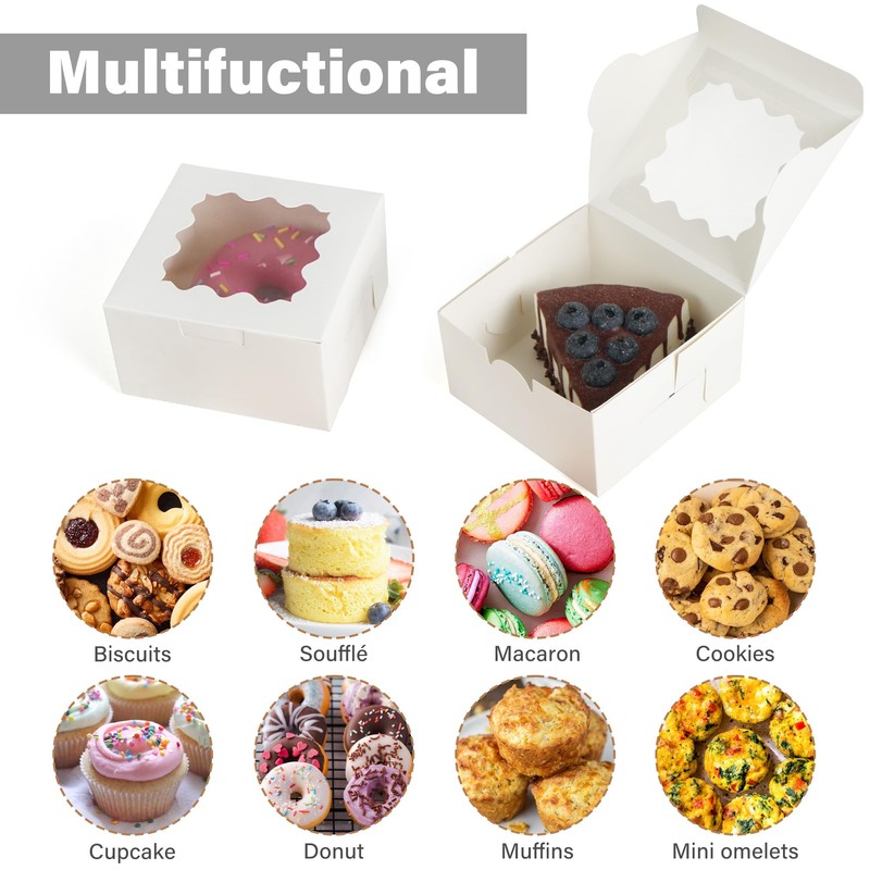 LotFancy 60pcs Small Cookie Boxes, 4x4x2.5 Inches, Bakery Boxes with