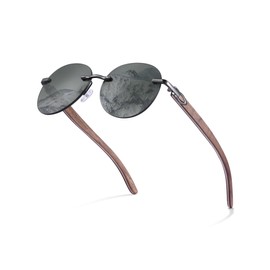 GREENTREEN Wooden Sunglasses for Men and Women, Unisex Polarised Sunglasses with Wooden Arms, UV400 Protection, Grey-3