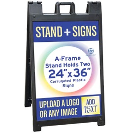 One Black Signicade Deluxe A-Frame with 2 Custom Printed Signs