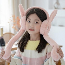 EA Winter Kids Cute Warm Moving Rabbit Earmuffs Earmuffs Indie Pink
